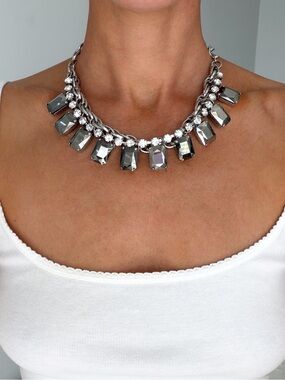 Chico's statement silver rectangle mirrored statement necklace